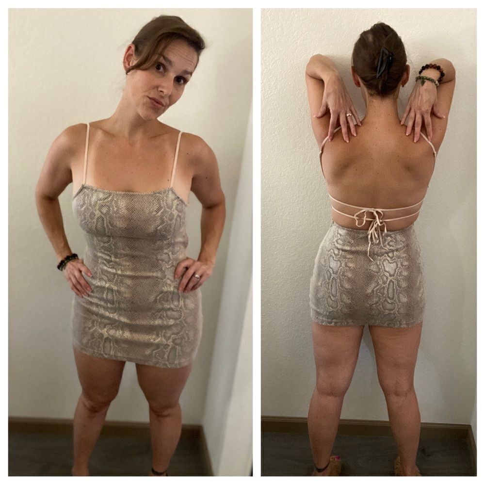 Urban Outfitters Bodycon Mini Dress Snakeskin Print Mesh Open Back - Picture 3 of 12
